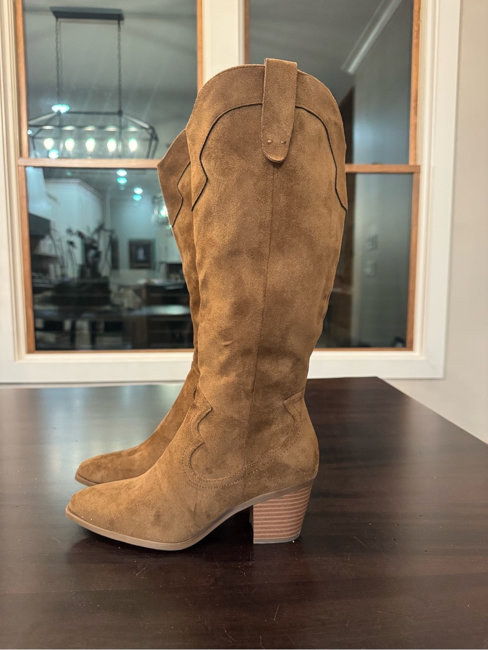 Ruiee Suede Western Knee-High Boots in Brown NWOB